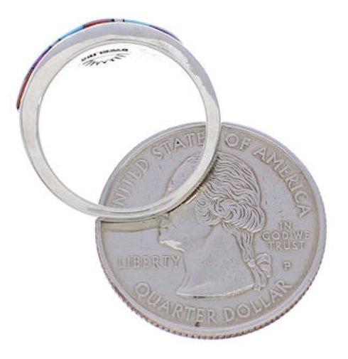 Southwest Sterling Silver Multicolor Inlay Ring Size 6-3/4 UX36220